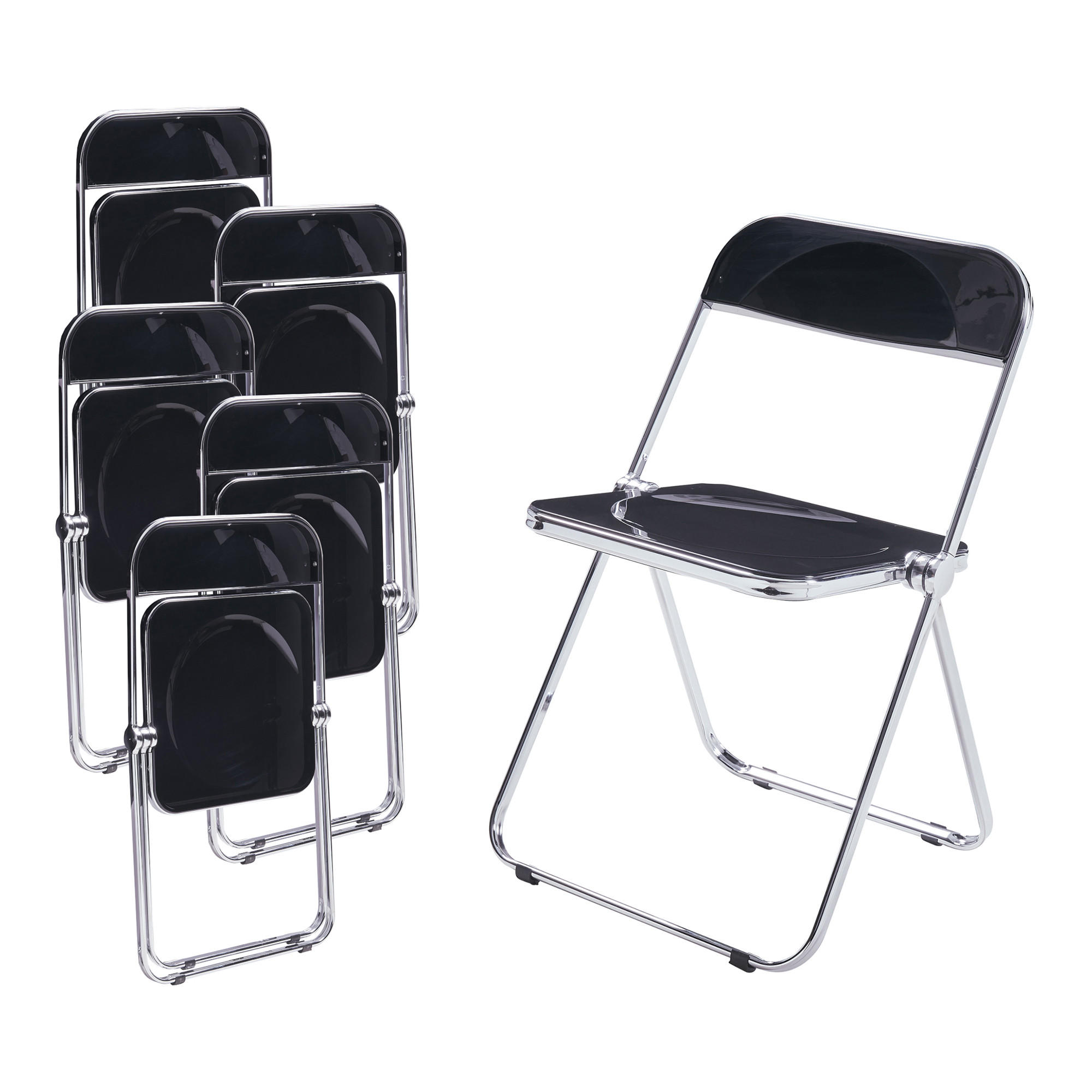 KLAPPSTUHL-SET Pornainen 6 TLG. - Schwarz, Kunststoff/Metall (46/74/47cm) - [en.casa]