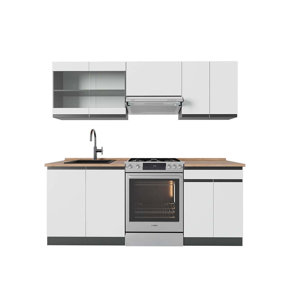 KÜCHENZEILE R-Line Weiß/Anthrazit 200 cm, AP Eiche - Anthrazit/Weiß, Holzwerkstoff (200/81.6/60cm) - Vicco