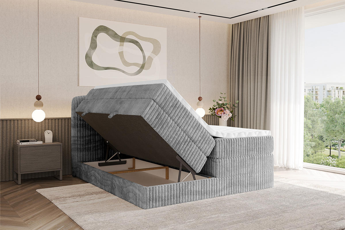 BOXBETT mit Matratze H3|H4 - NINA KING - 120x200 cm - Hellgrau - Hellgrau, Holzwerkstoff (120/200cm) - ALTDECOR