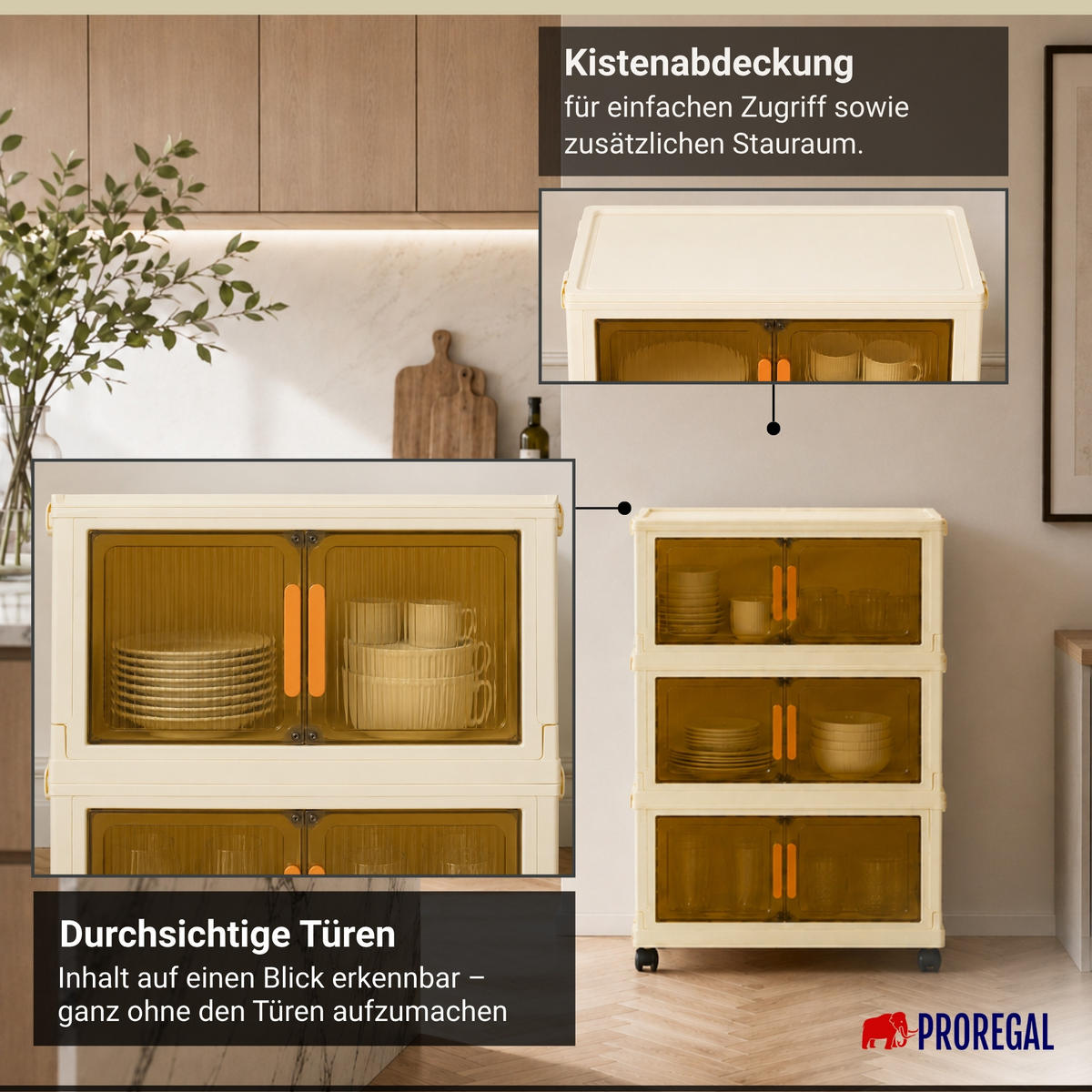 AUFBEWAHRUNGSBOXEN EasyCube stapelbar 4 Ebenen und Rollen 28L Weiß-Transparent - Weiß, Kunststoff (48/25.5/28cm) - BERLINLODGE