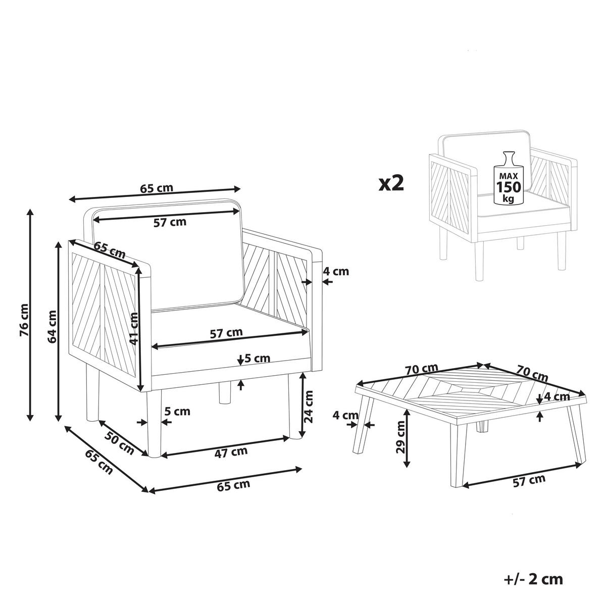 BALKONSET 2-Sitzer Akazienholz hellbraun Auflagen creme Baratti - Hellbraun/Weiß, Holz/Textil - Beliani