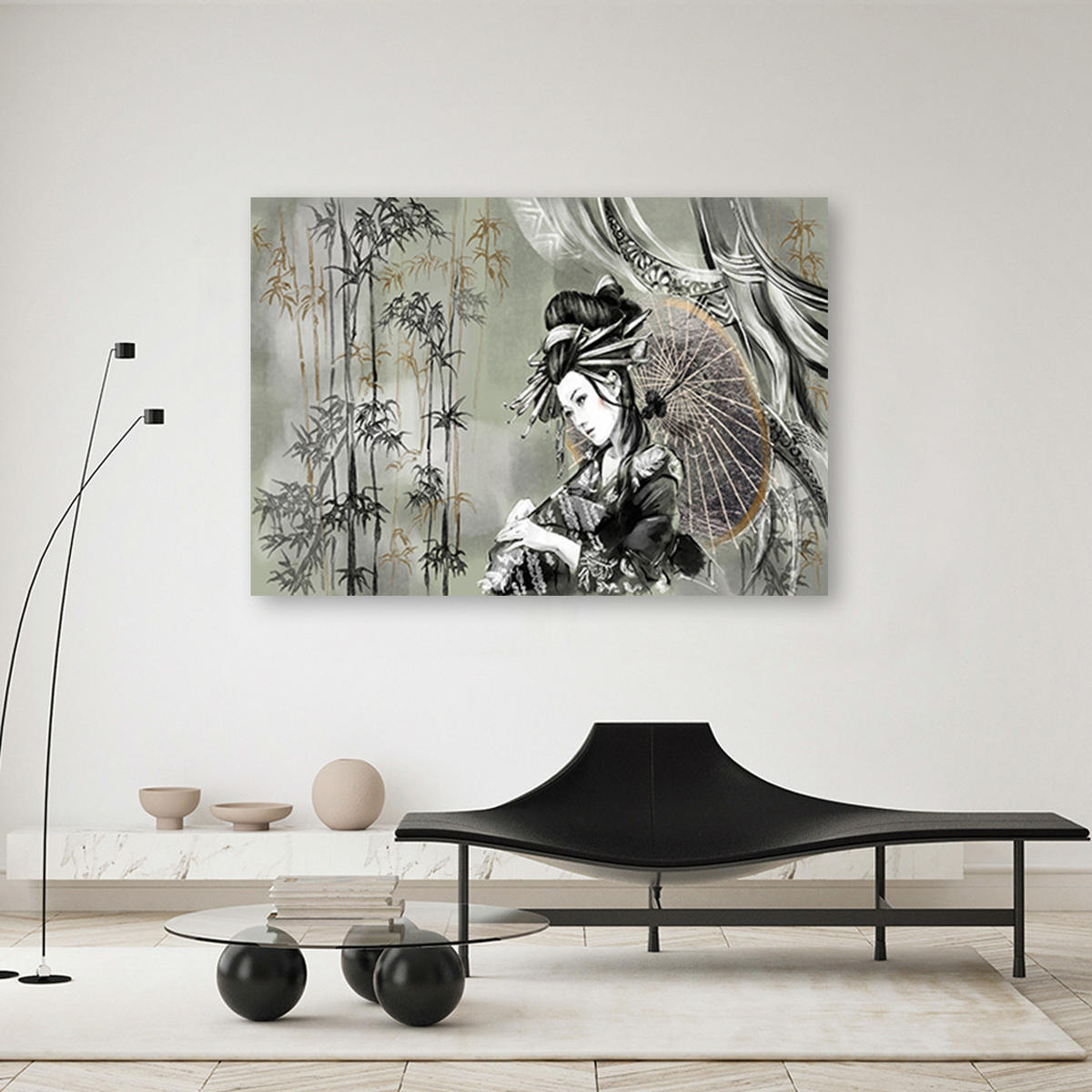 WANDBILD geisha und bambus - Braun, Textil (60/40cm) - Feeby