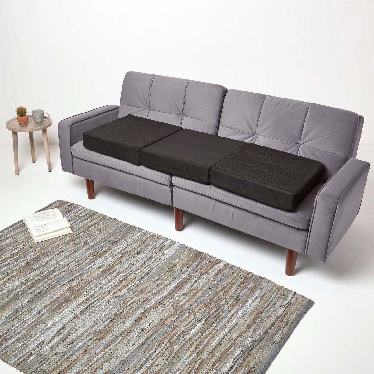 SOFA-AUFLAGE Velours schwarz 150/50/10 cm – langes Sitzkissen orthopädisch - Schwarz, Textil (150/50/10cm) - Homescapes