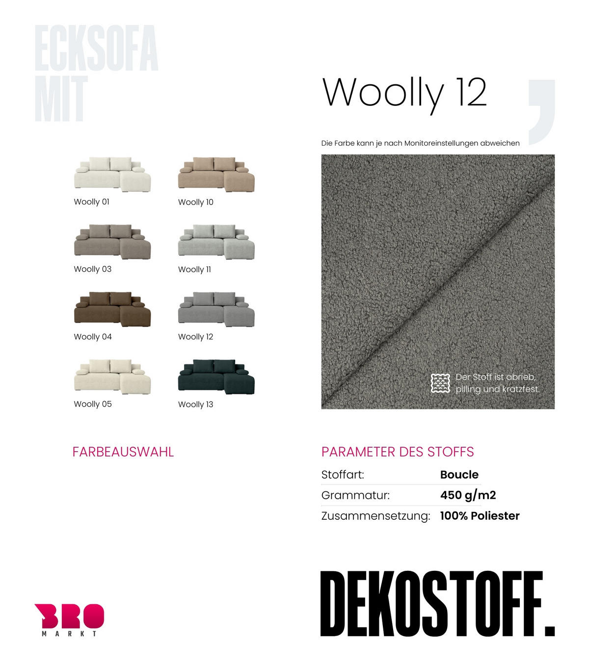 ECKSOFA Ernest mit Schlaffunktion Grau Bouclé - Grau, Textil (200/145cm) - Bromarkt