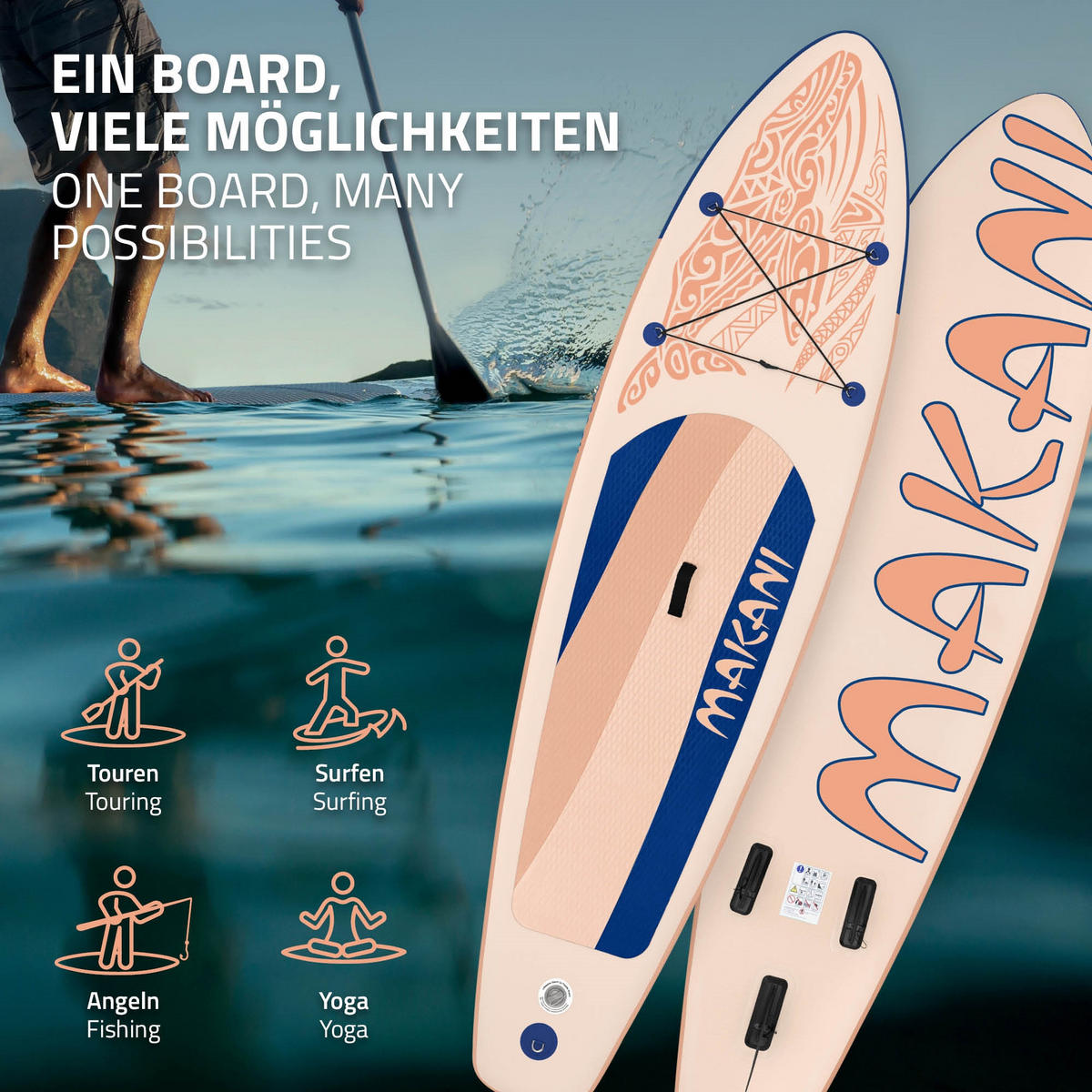 STAND UP PADDLE BOARD Makani Apricot - Hellrosa, Kunststoff (320/80/15cm) - ECD-Germany