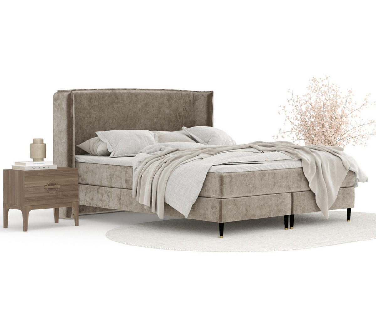 KONTINENTALBETT Ardis Beige 160/200 cm mit Matratze und Topper - Beige/Schwarz, Holz/Holzwerkstoff (160/200cm) - Maison de Reve