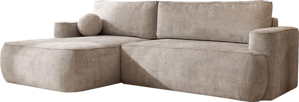 ECKSOFA Marion mit Schlaffunktion & Bettkasten in Chenille Taupe, Beige-Grau, Links 267/154/83 cm - Taupe/Schwarz, Kunststoff/Textil (267/154cm) - WFL GROUP