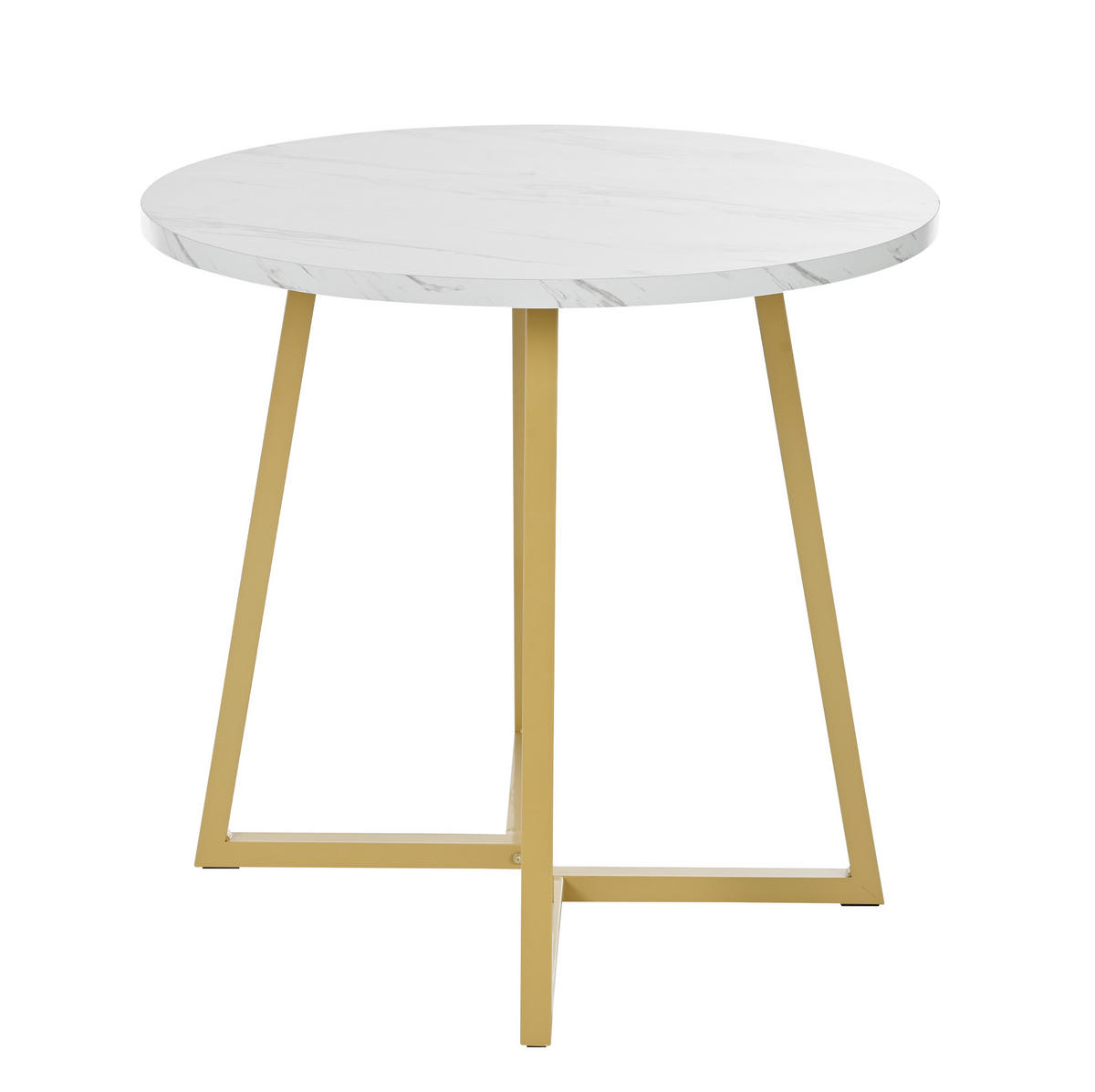 ESSTISCH 80/75 cm in Weiß mit Marmormuster und Metallgestell - Weiß, Holzwerkstoff (80/80/75cm) - Flora Grace