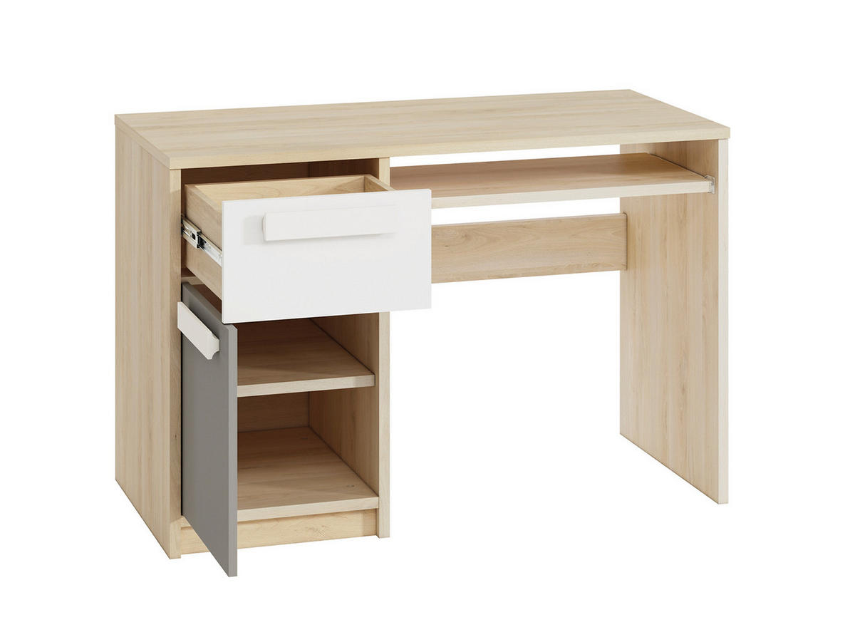 SCHREIBTISCH Drop Fjord Buche / weiß / grau 119 / 55 / 79cm - Braun/Grau, Holz/Holzwerkstoff (55/119/79cm) - Feldmann-Wohnen