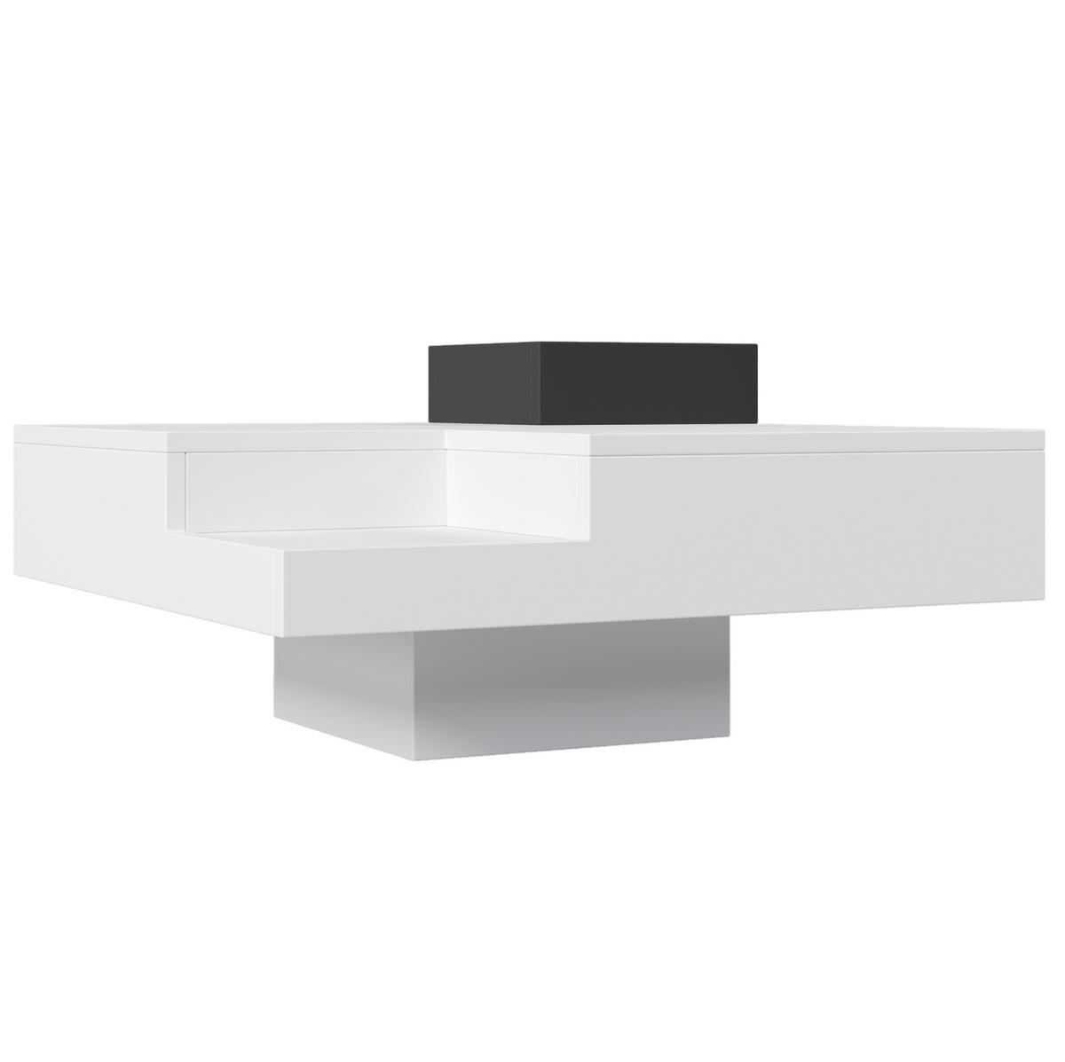 COUCHTISCH 72/72/30 cm in Weiß/Schwarz mit LED-Beleuchtung und Aufbewahrungsbox - Weiß, Holzwerkstoff (72/72/30cm) - Flora Grace