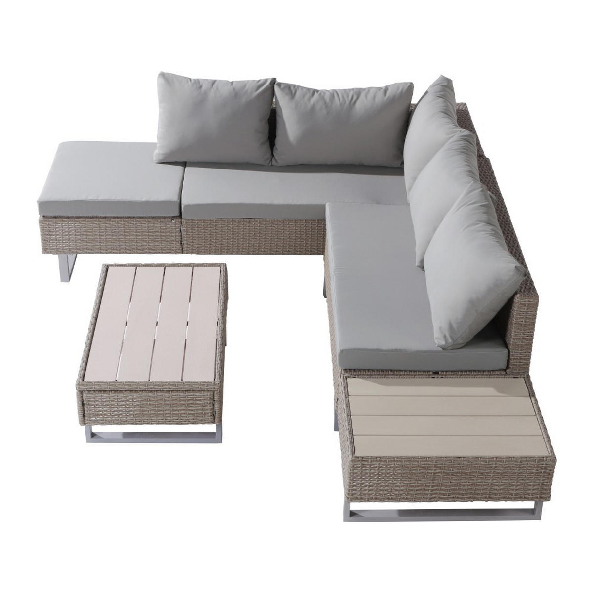 LOUNGEGARNITUR für 4-5 Personen mit Ecksofa，Farbe Khaki - Cappuccino, Textil - KOMHTOM