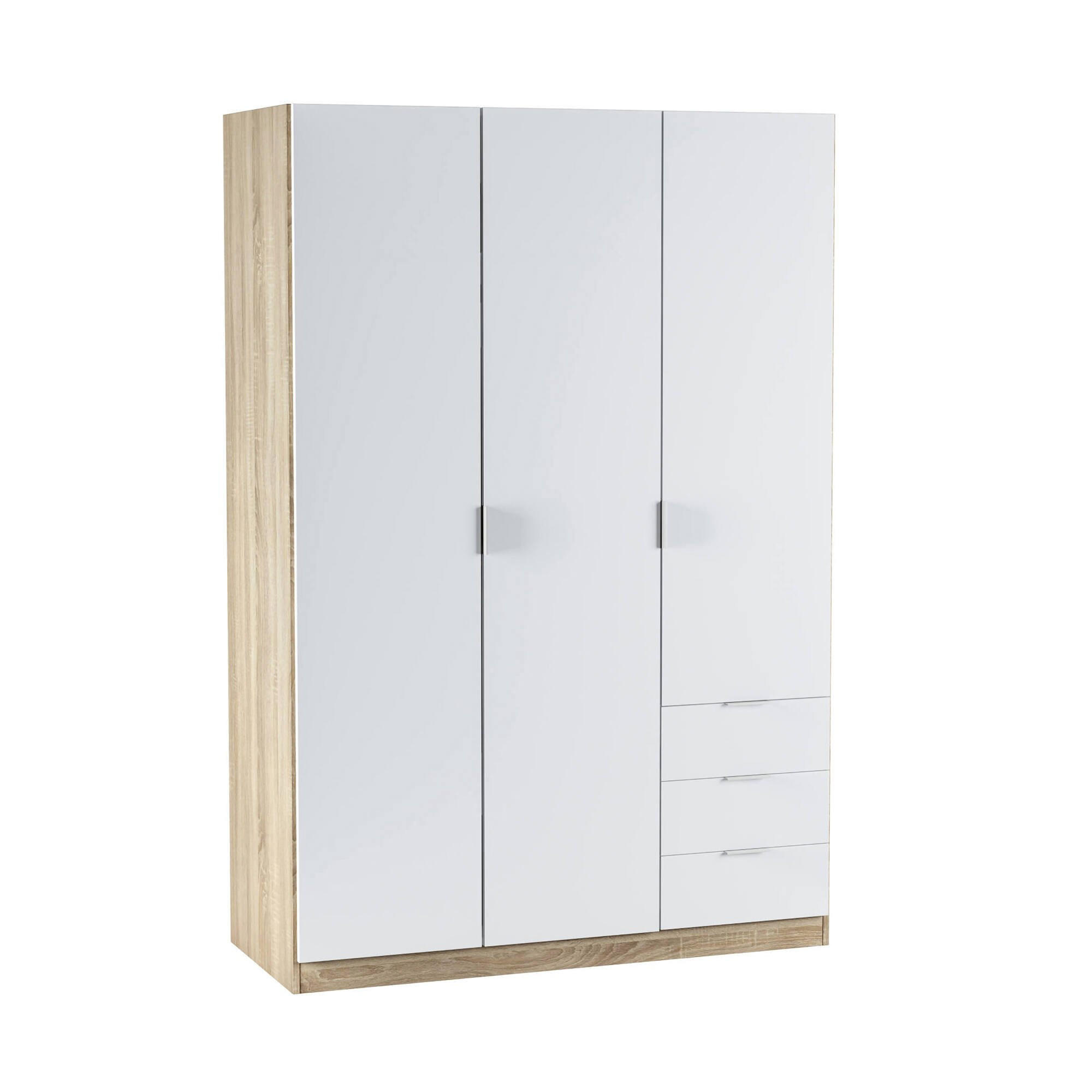 KLEIDERSCHRANK 3 TÜREN Weiß, Eiche 52/121/180 cm - Weiß, Holzwerkstoff (121/180/52cm) - DMORA