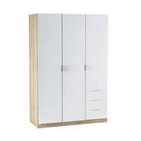 KLEIDERSCHRANK 3 TÜREN Weiß, Eiche 52/121/180 cm - Weiß, Holzwerkstoff (121/180/52cm) - DMORA
