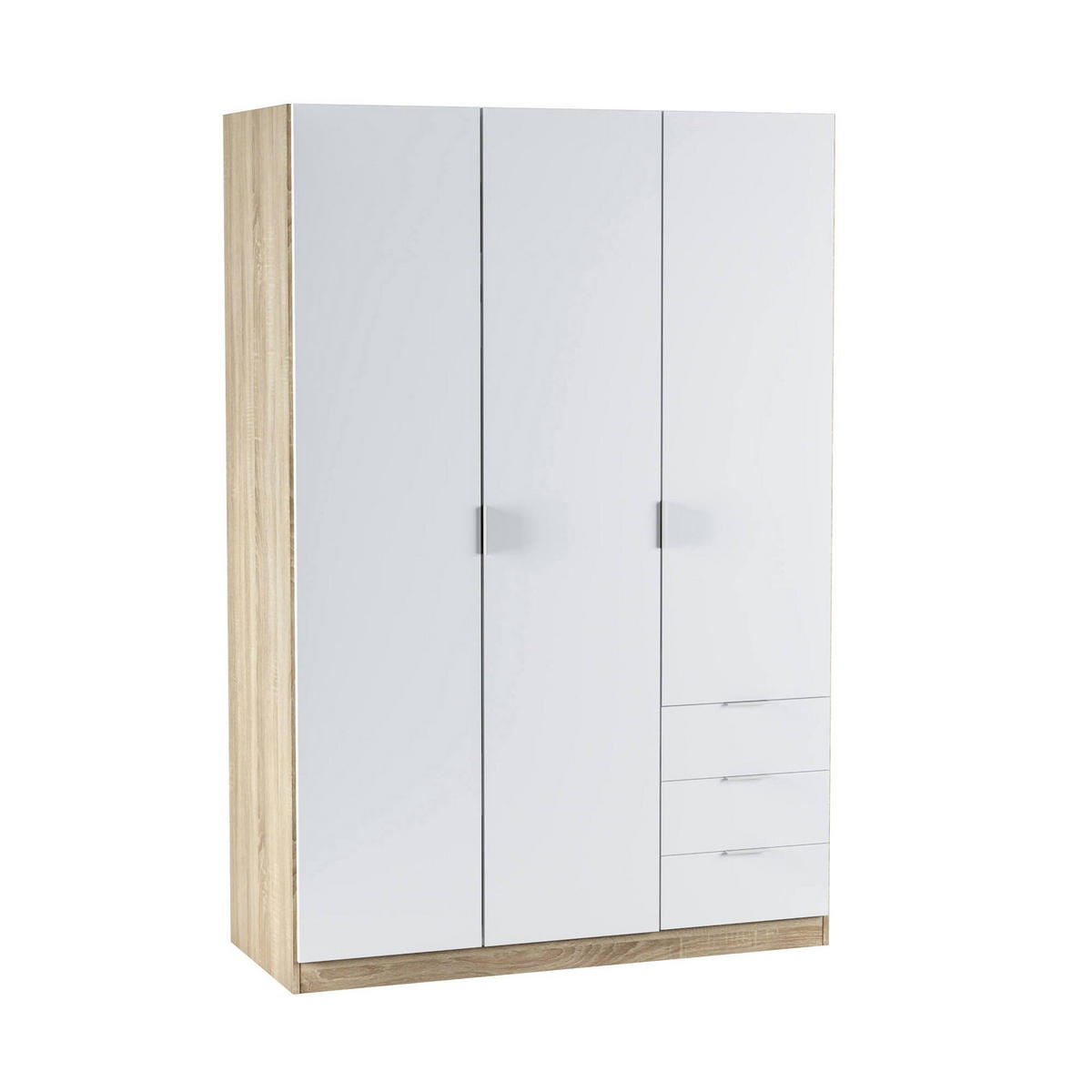 KLEIDERSCHRANK 3 TÜREN Weiß, Eiche 52/121/180 cm - Weiß, Holzwerkstoff (121/180/52cm) - DMORA