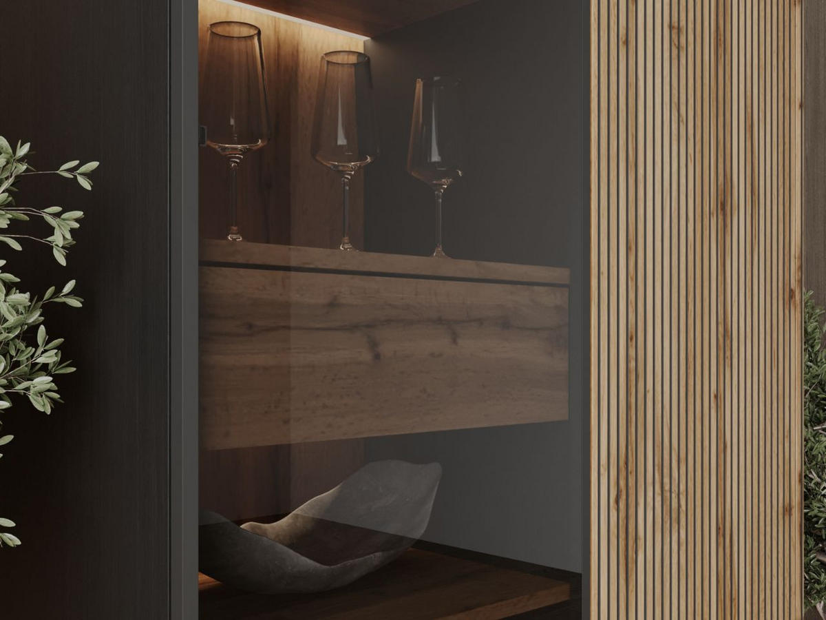 VITRINE Graphit, Wotan Eichefarben 104/166/39 cm Deo - Eiche Wotan/Schwarz, Naturmaterialien/Glas (104/166/39cm) - Graingold