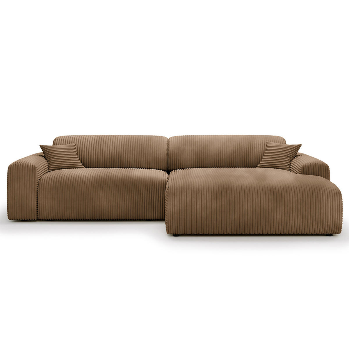 ECKSOFA mit Longchair - Cord - Hellbraun/Schwarz, Kunststoff/Textil (284/178cm) - home24