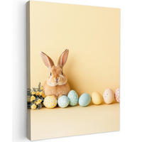 LEINWANDBILD Eier - Kaninchen - Pastellfarbtöne Wandbild Wohnzimmer 60x80 cm - Hellgelb, Textil (60/80cm) - MuchoWow