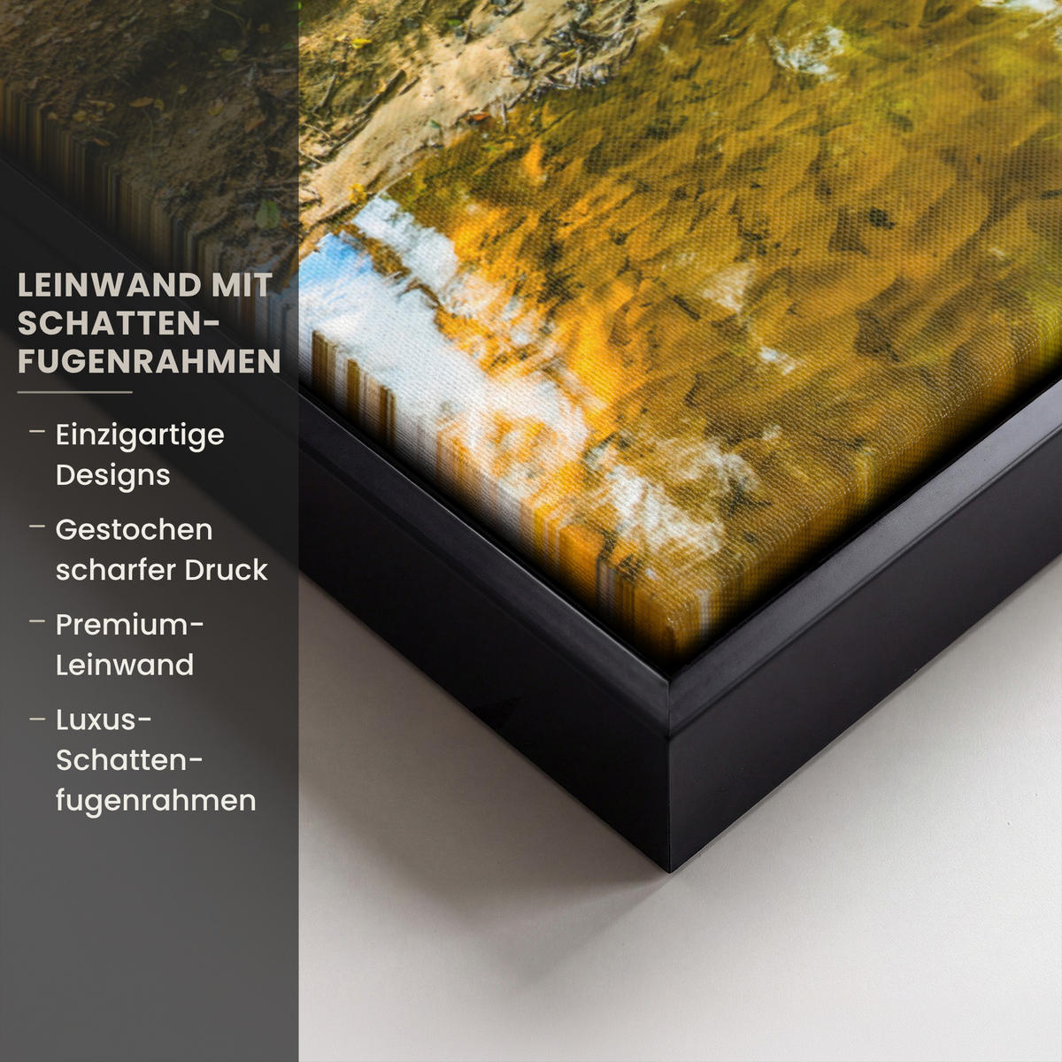 LEINWAND Bilder mit Rahmen - Wald - Landschaft - Wasser - Bäume - Sonne - Grün - Natur - 50x70 - Grün, Textil (50/70cm) - MuchoWow
