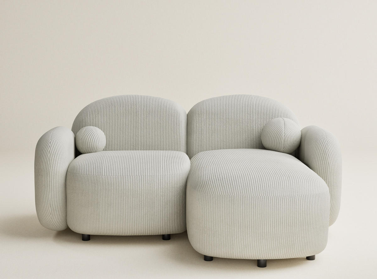 ECKSOFA Bahama Creme Samtstoff - Hellgrau/Schwarz, Holz/Holzwerkstoff (190/146cm) - Maison de Reve