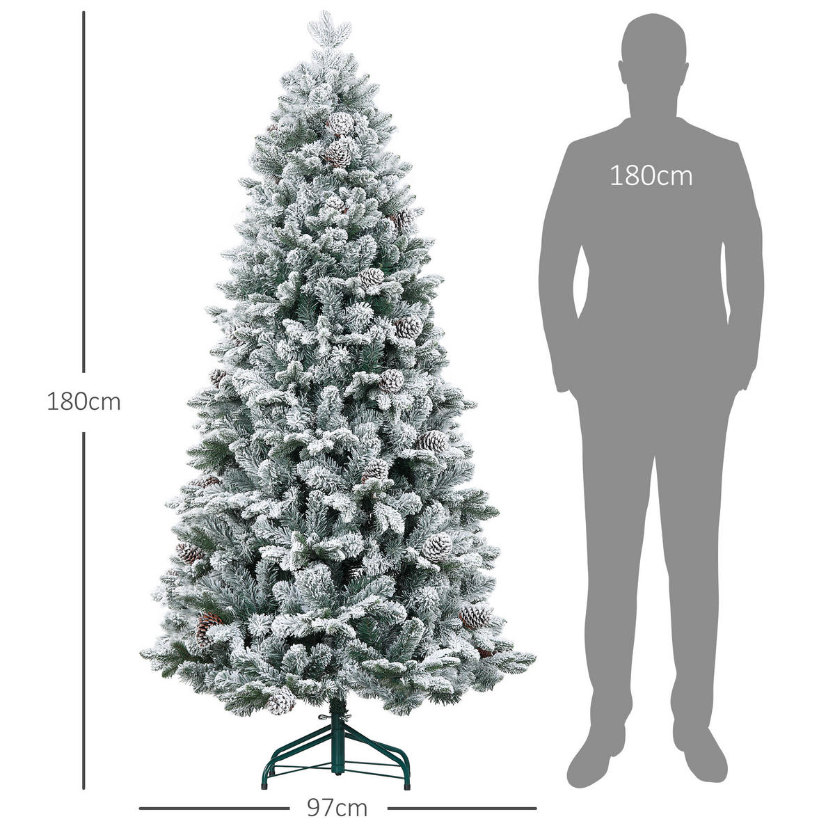 KÜNSTLICHER Weihnachtsbaum, 183 cm Christbaum mit 1489 Spitzen für Weihnachten - Grün, Kunststoff (183cm) - HOMCOM