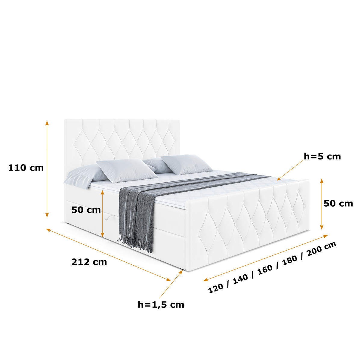 BOXBETT VELANTO-Z - 180 x 200 - H3 - Weiß Hochglanz - Weiß, Holzwerkstoff (180/200cm) - ALTDECOR