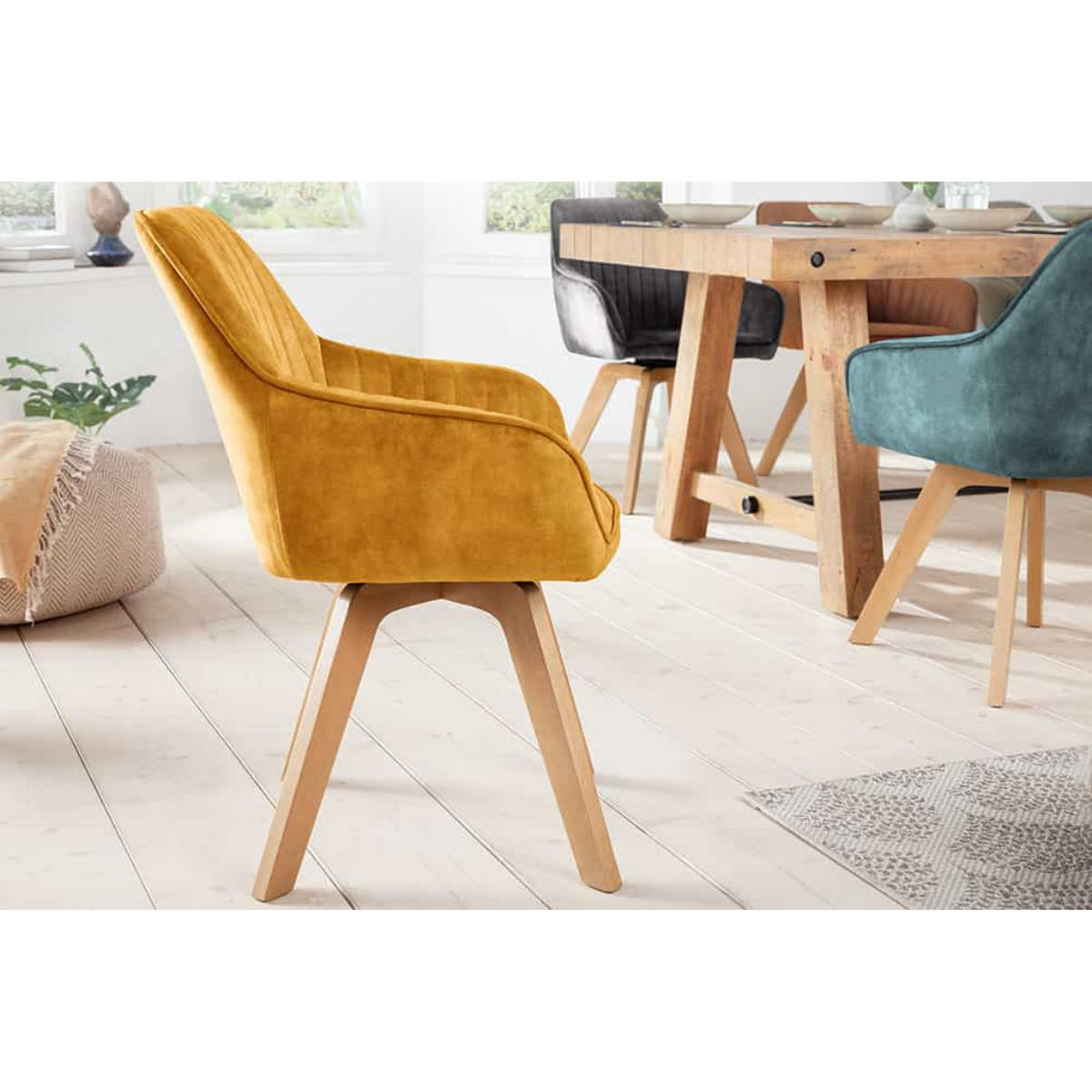 ARMLEHNSTUHL LIVORNO Samt Senfgelb - Gelb/Braun, Holz/Textil (62/84/62cm) - riess-ambiente