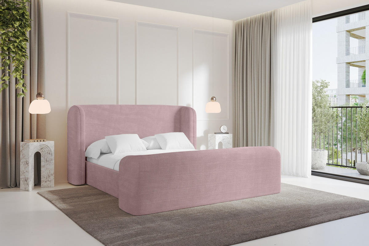 POLSTERBETT mit Bettkasten, Fußteil und Lattenrost, Boxbett ohne Matratze - ESTI-Z 160x200 Rosa - Rosa, Holzwerkstoff/Textil (160/200cm) - ALTDECOR
