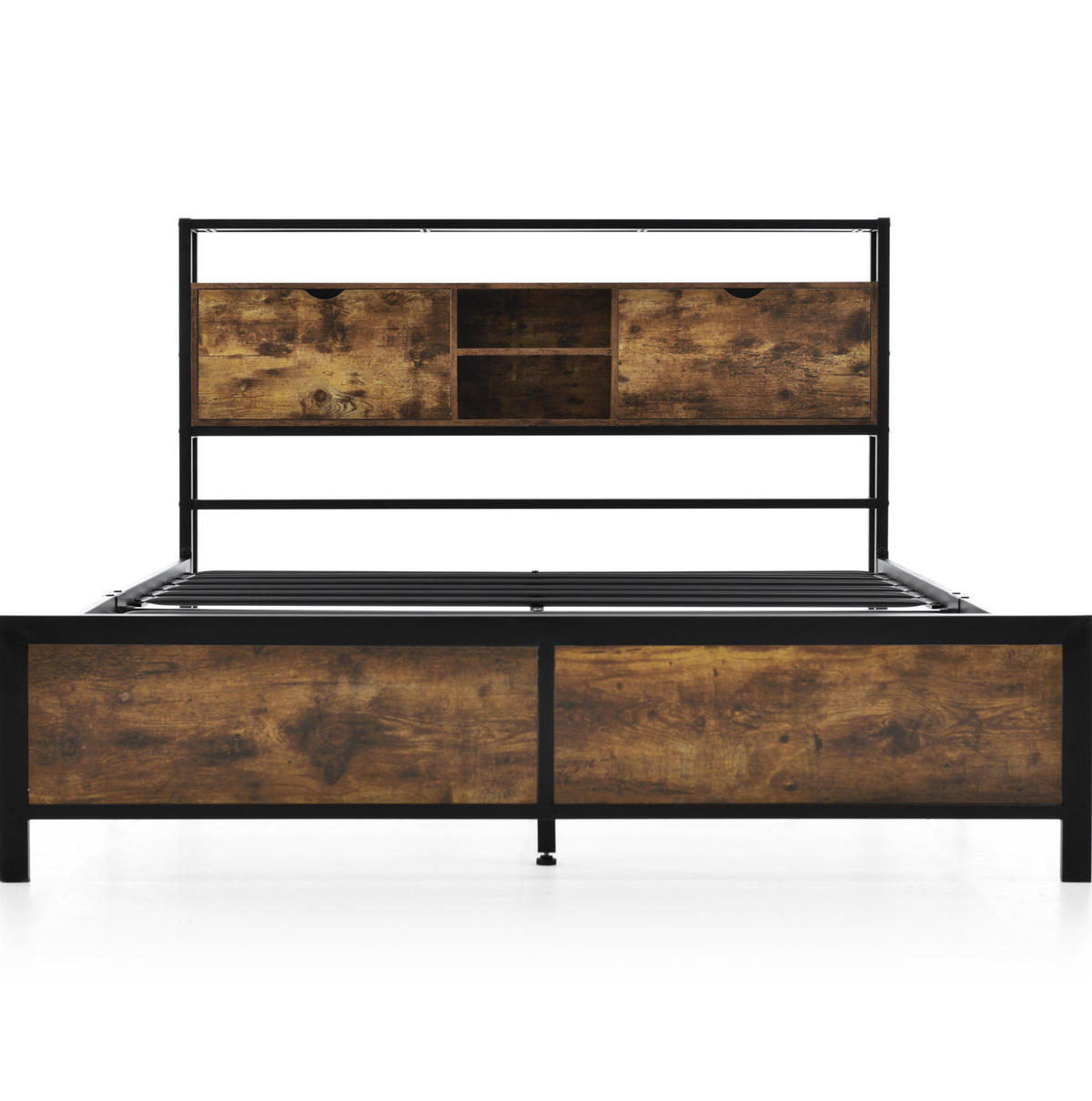 BETT 140/200 cm mit Stauraum und Holzmaserung - Naturfarben, Metall (140/200cm) - OKWISH