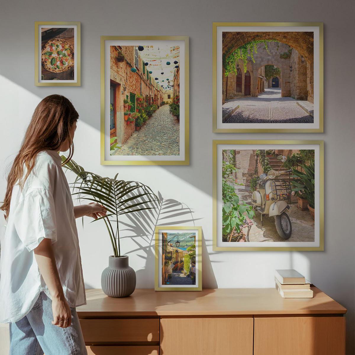 BILDER SET 5er Set - 50x50 cm & 20x30 cm & 40x60 cm Goldrahmen - Amerikanische Symbole, USA-Flagge - Goldfarben, Kunststoff (40/60cm) - TULUP