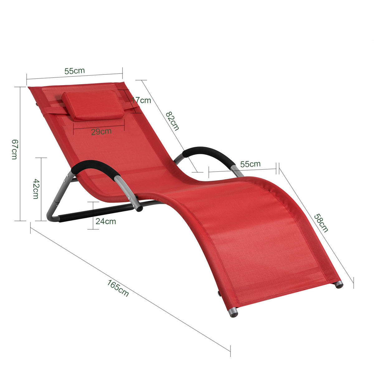 SONNENLIEGE Rot - Rot, Metall (56/67/165cm) - SoBuy