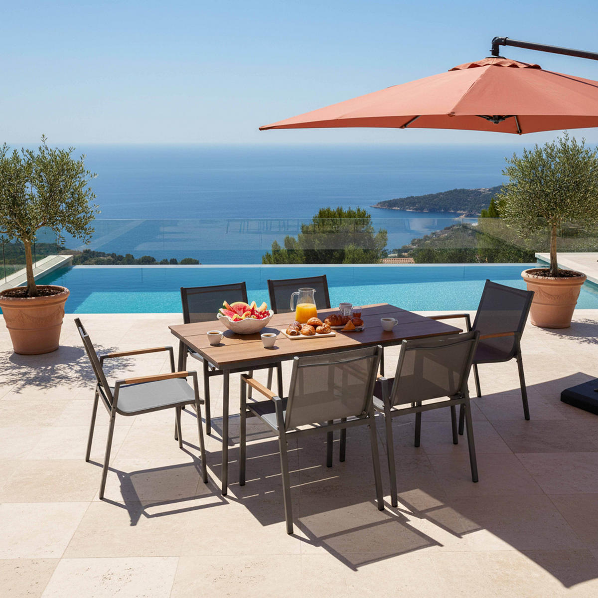 GARTENSET 7-tlg., Grau - Grau, Metall - Oviala