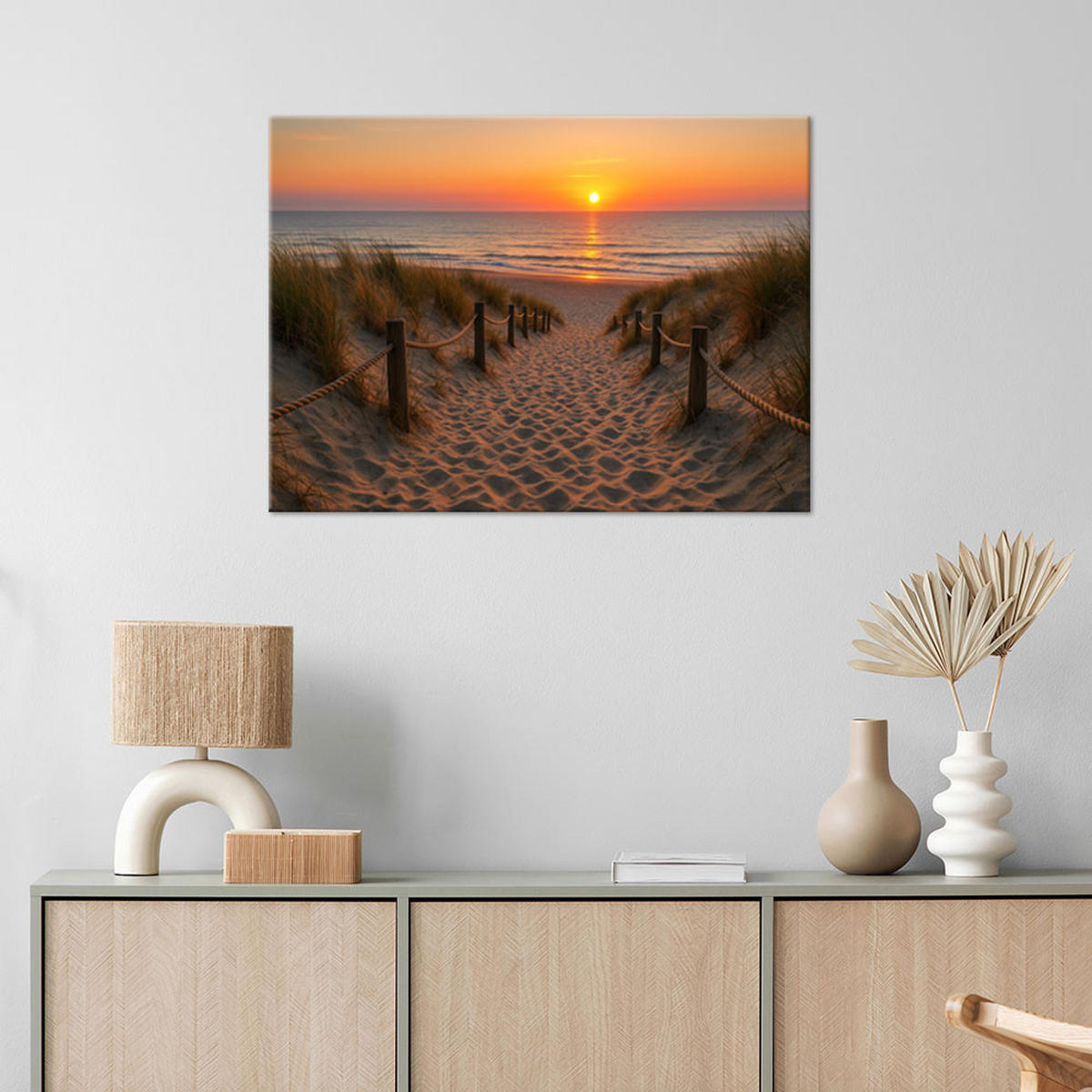 LEINWANDBILD Sonnenuntergang Strand Dünen 120x80cm - Orange, Textil (120/80cm) - Feeby