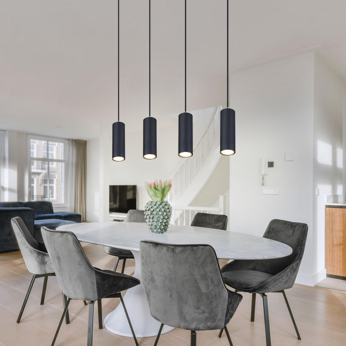 HÄNGELEUCHTE Metall Schwarz 4-flammig - Schwarz, Metall (65/6/120cm) - Globo Lighting