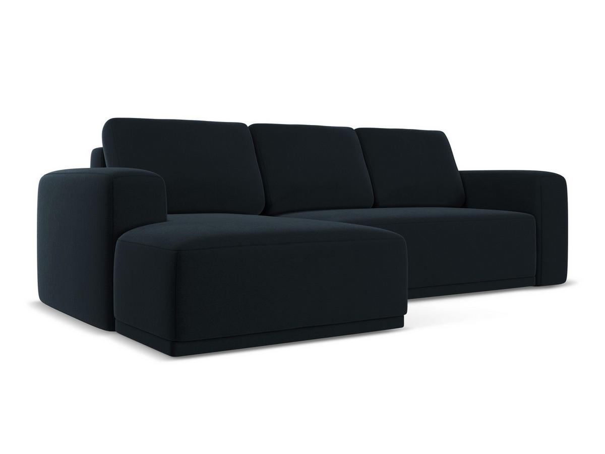 ECKSOFA mit Schlaffunktion Samt Stoff Blau - Blau/Schwarz, Kunststoff/Textil (258/160cm) - Makamii
