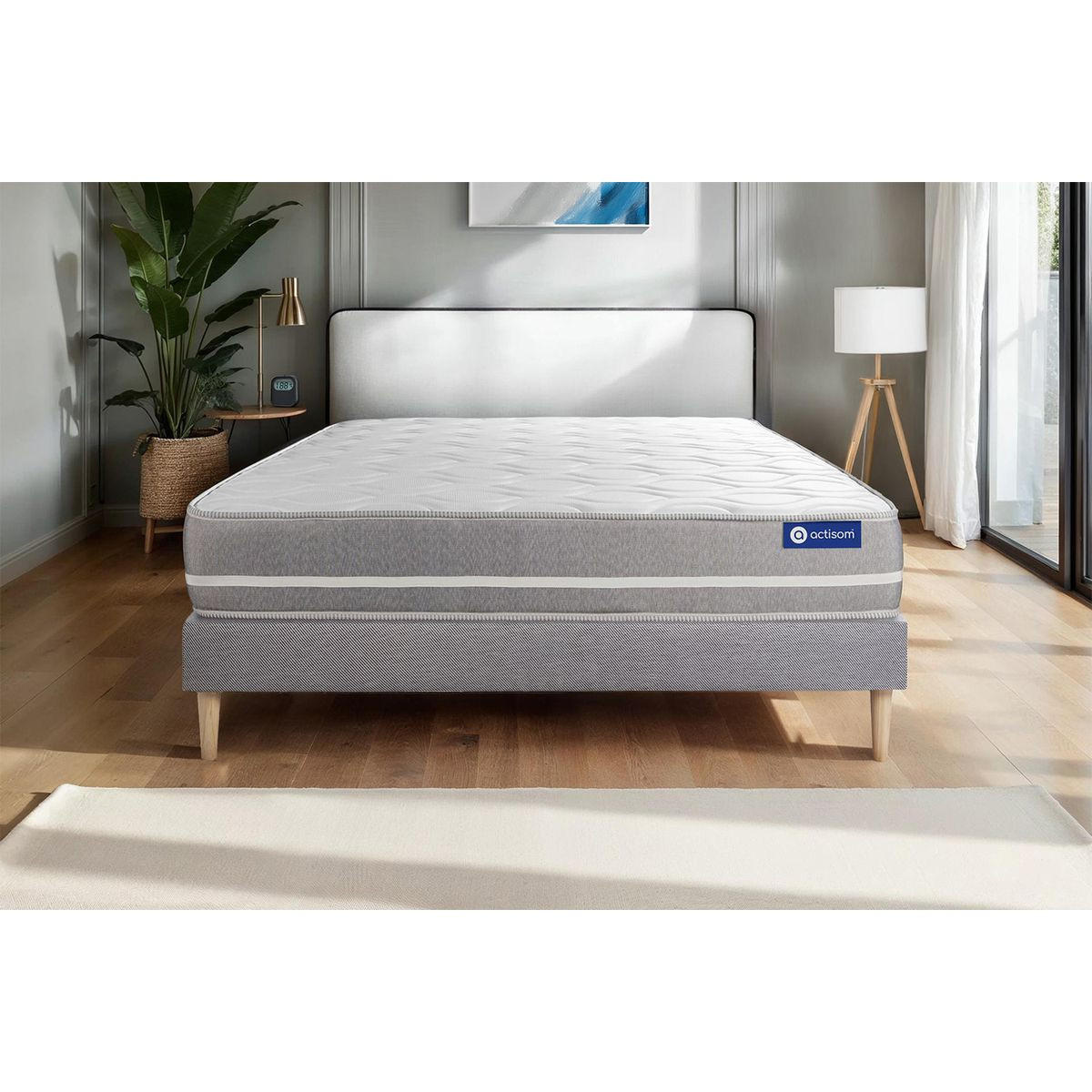 BETT Actilatex touch Latex und Memory-Schaum 130 x 190 cm h1 - Kit Bettgestell Grau - Beige/Grau, Karton/Holz (130/190cm) - ACTISOM