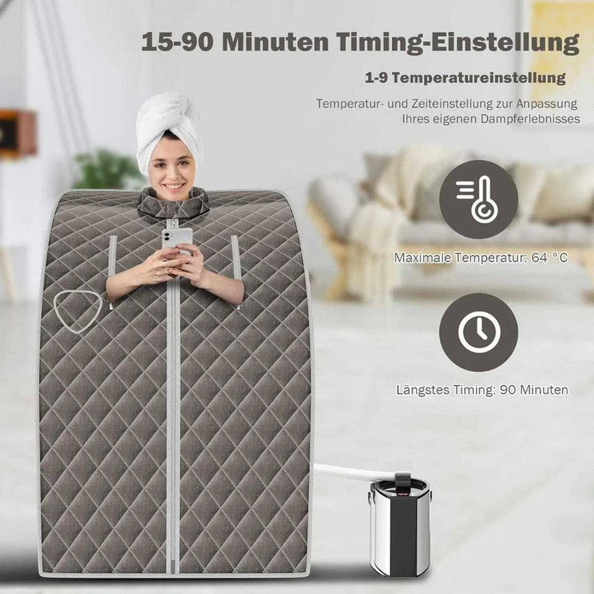 MINI-DAMPFSAUNA mit Zerstäubungsfunktion grau - Grau, Kunststoff (87/101/78cm) - COSTWAY