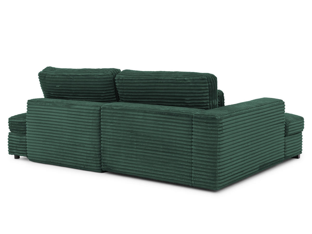 ECKSOFA Wolke mit tiefer Sitzfläche, Schlaffunktion und praktischem Bettkasten aus weichem Grün Cordstoff - Schwarz/Grün, Holz/Kunststoff (162/225cm) - S-Style