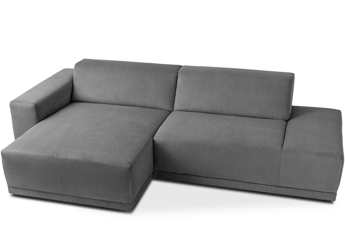 ECKSOFA-LINKS MUDI in moderner Optik mit hochwertigem Kaltschaum, Cord-Stoff, grau - Schwarz/Grau, Textil (280/160cm) - KONSIMO®