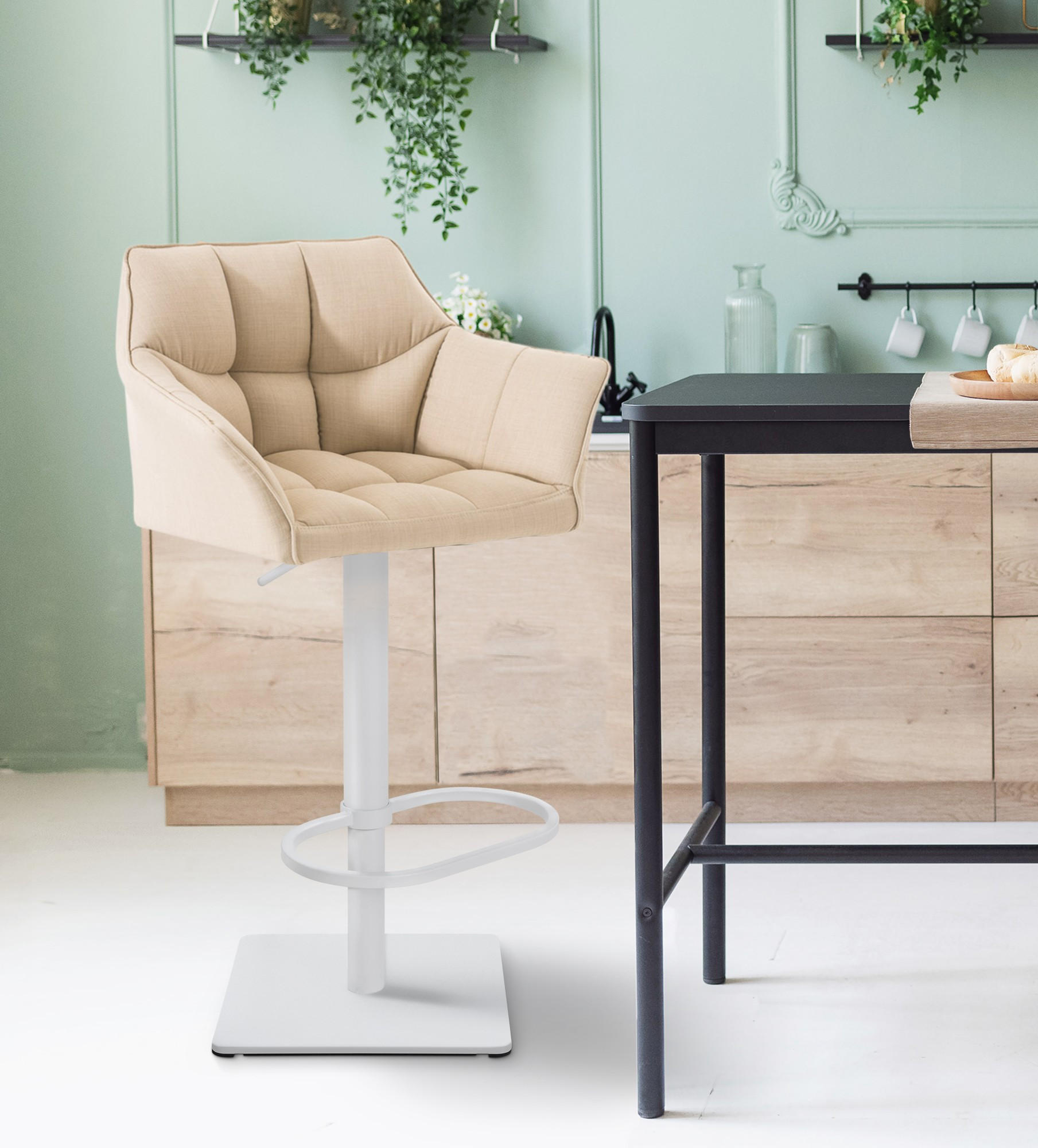 BARHOCKER 2er Set Stoff Creme - Creme/Weiß, Textil/Metall (64/88/45cm) - CLP