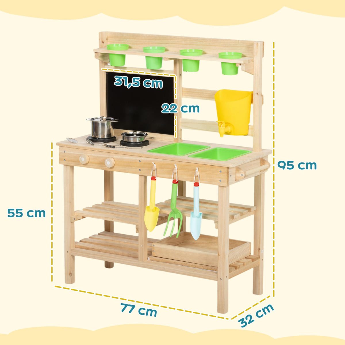 OUTDOOR-KINDER-MATSCHKÜCHE Tannenholz Kunststoff Naturholz - Naturfarben, Holz (32/77cm) - AIYAPLAY