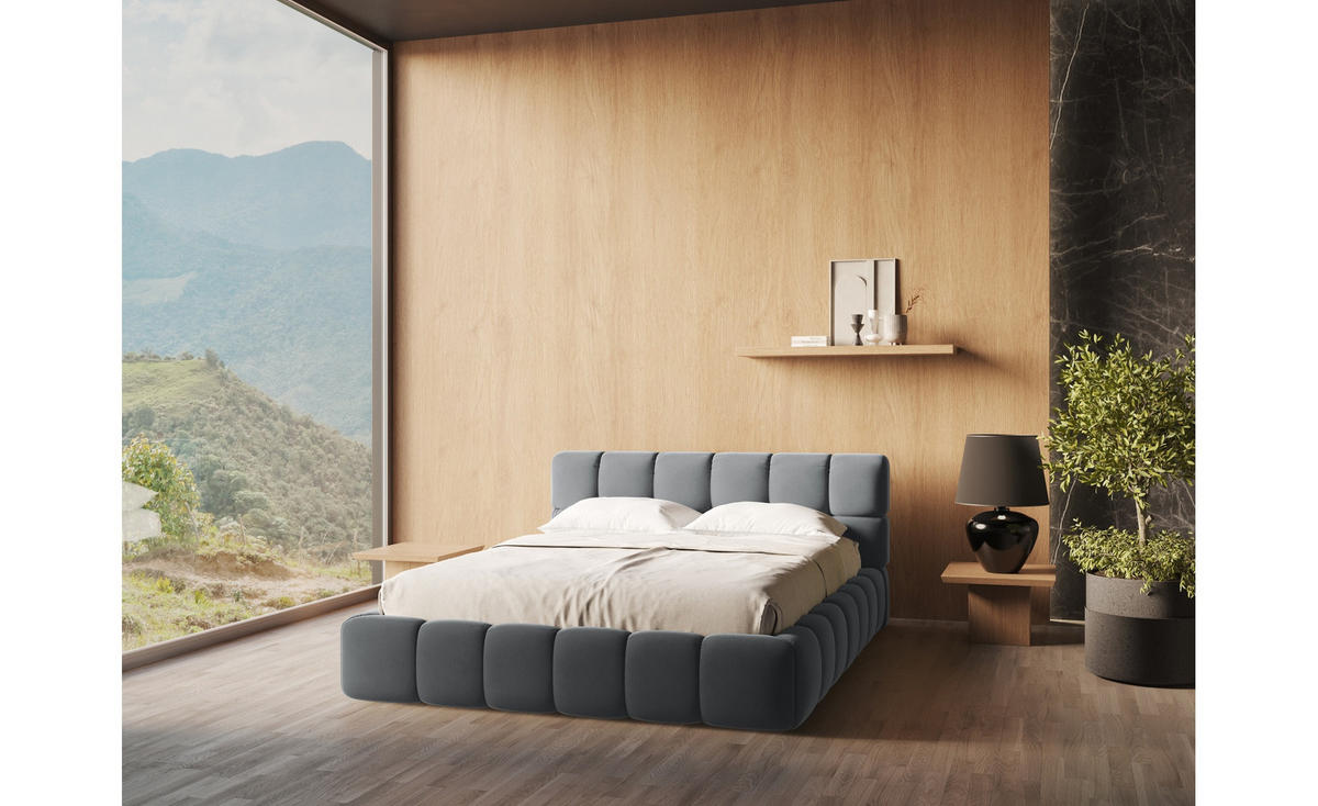 POLSTERBETT mit Bettkasten und Lattenrost 180x228 Grau - Dunkelgrau/Schwarz, Kunststoff/Textil (160/200cm) - Makamii