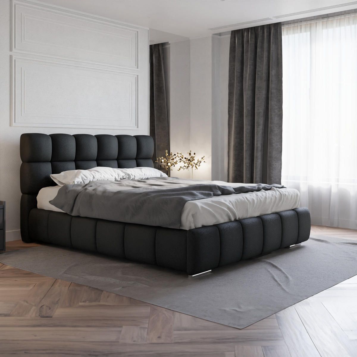 POLSTERBETT Bliss 160 x 200 cm mit Bettkasten und Lattenrost Federkernmatratze BONEL H3 - schwarz - Schwarz, Holz (160/206cm) - Panda Möbel