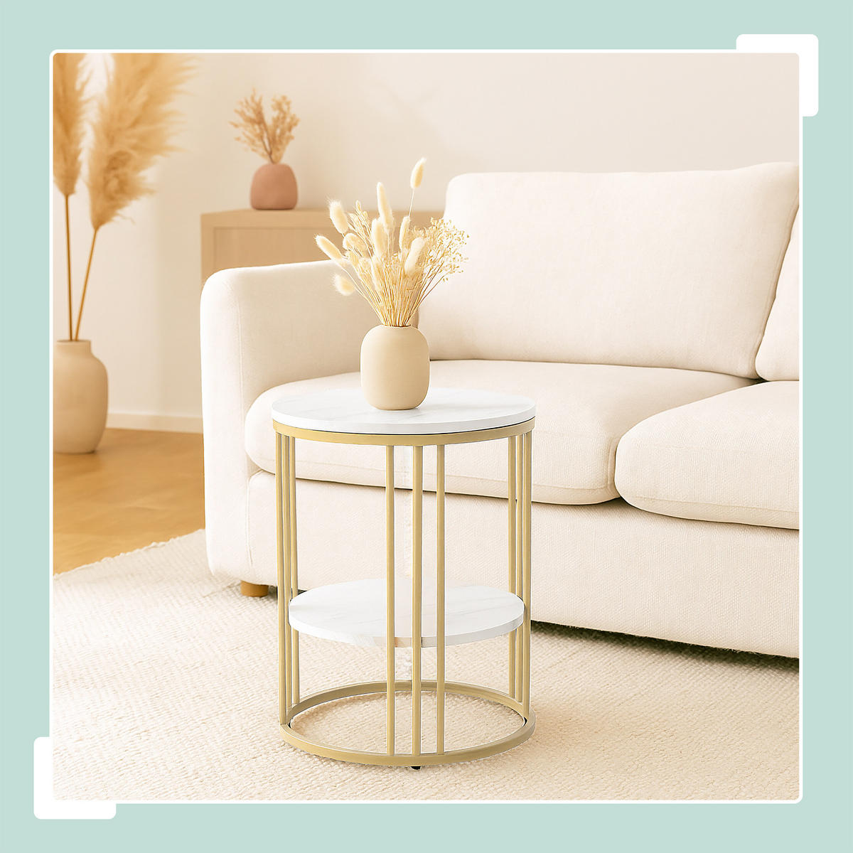 MASĂ AUXILIARĂ alb auriu aspect marmură - alb/auriu, compozit lemnos/metal (40/40/56cm) - Relaxdays