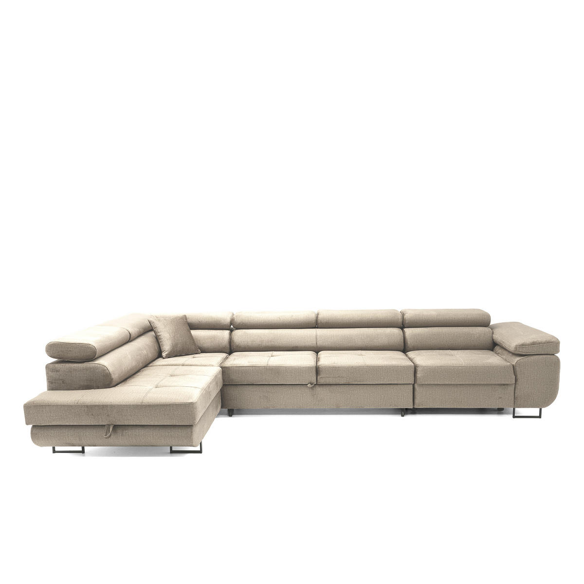 ECKSOFA WILD MAXI L Links mit Schlaffunktion 125x195 Velours Beige - Chromfarben/Beige, Holz/Textil (203/350cm) - Muffo