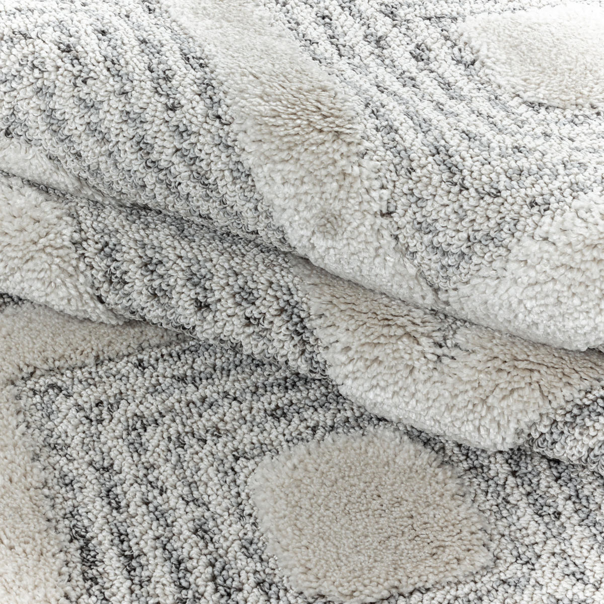 TEPPICH Wohnzimmer 3D Geometrisch Modern Waschbar OEKO-TEX Rund Grau 200x200 cm Gekettelt – EISACK - Grau, Textil (200/200cm) - KADIMA DESIGN