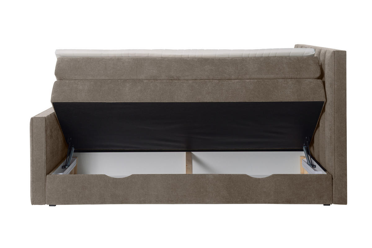 BOXSPRINGBETT VELTRA mit Topper und Bettkasten, Hellbraun, 160x200 cm - Hellbraun, Textil (160/200cm) - KS Home Concept