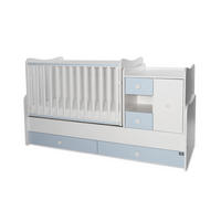 BABYBETT Mini Max 3 in 1 weiß blau 120 x 60 cm, Jugendbett 190 x 72 cm, Wickelkommode, Schaukelfunktion - Blau, Holzwerkstoff (72/190cm) - Lorelli