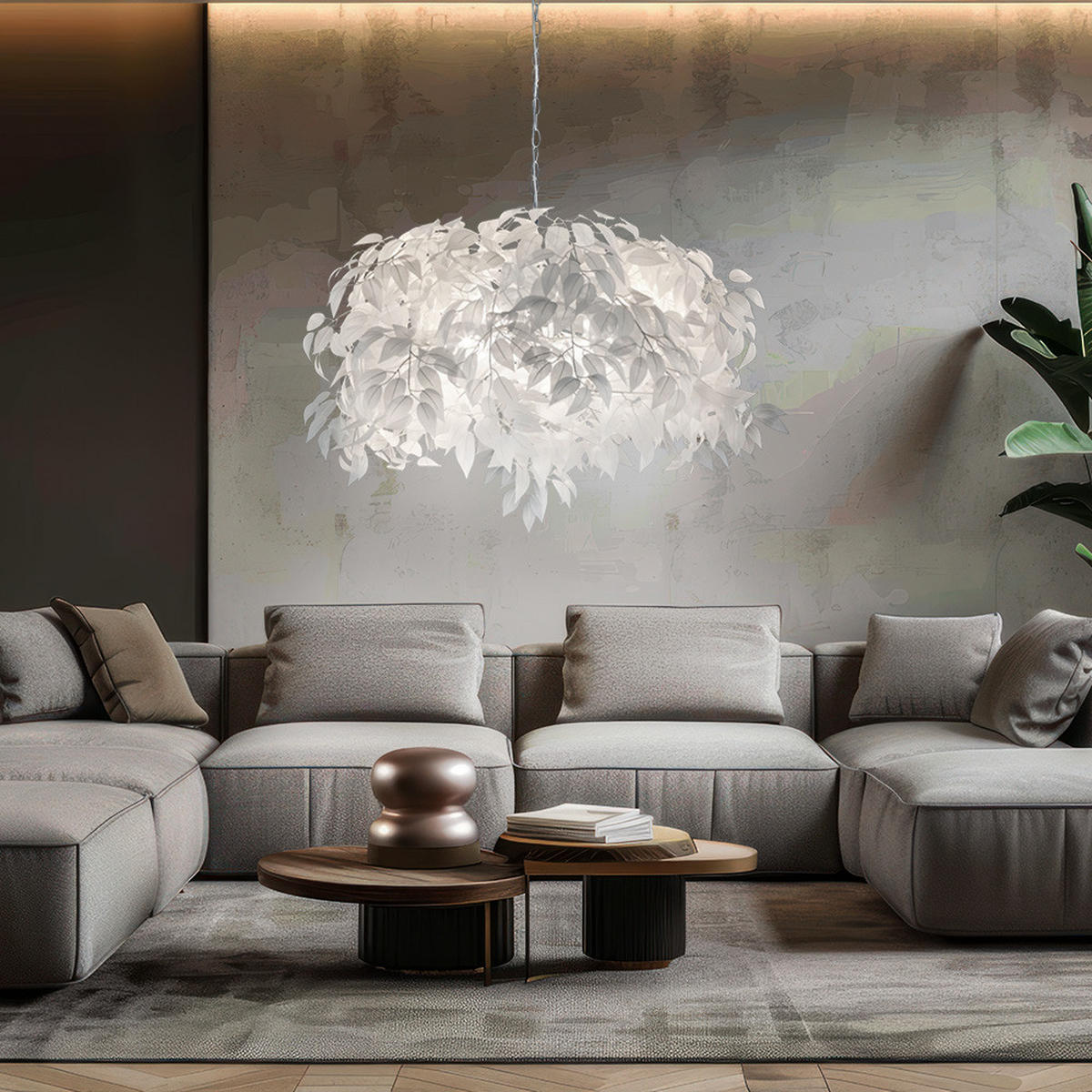 HÄNGELEUCHTE LEAVY Weiß Chrom Blätter - Weiß, Metall (70/70/150cm)