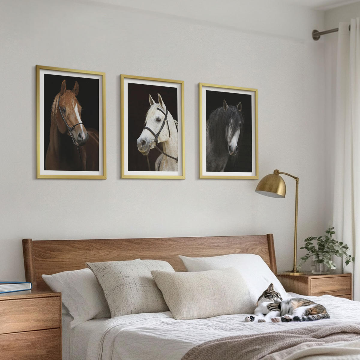 BILDER SET 3er Set - 40x60 cm Goldrahmen - Porträts von Pferden in verschiedenen Fellfarben - Goldfarben, Kunststoff (40/60cm) - TULUP