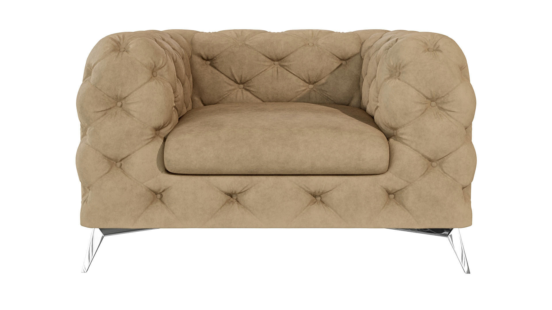 CHESTERFIELD-SESSEL Laura Beige Samt - Beige/Silberfarben, Holz/Textil (125/75/100cm) - S-Style Möbel